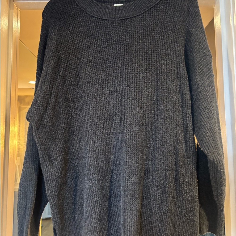 Aerie Charcoal Waffle Knit Crewneck Sweater